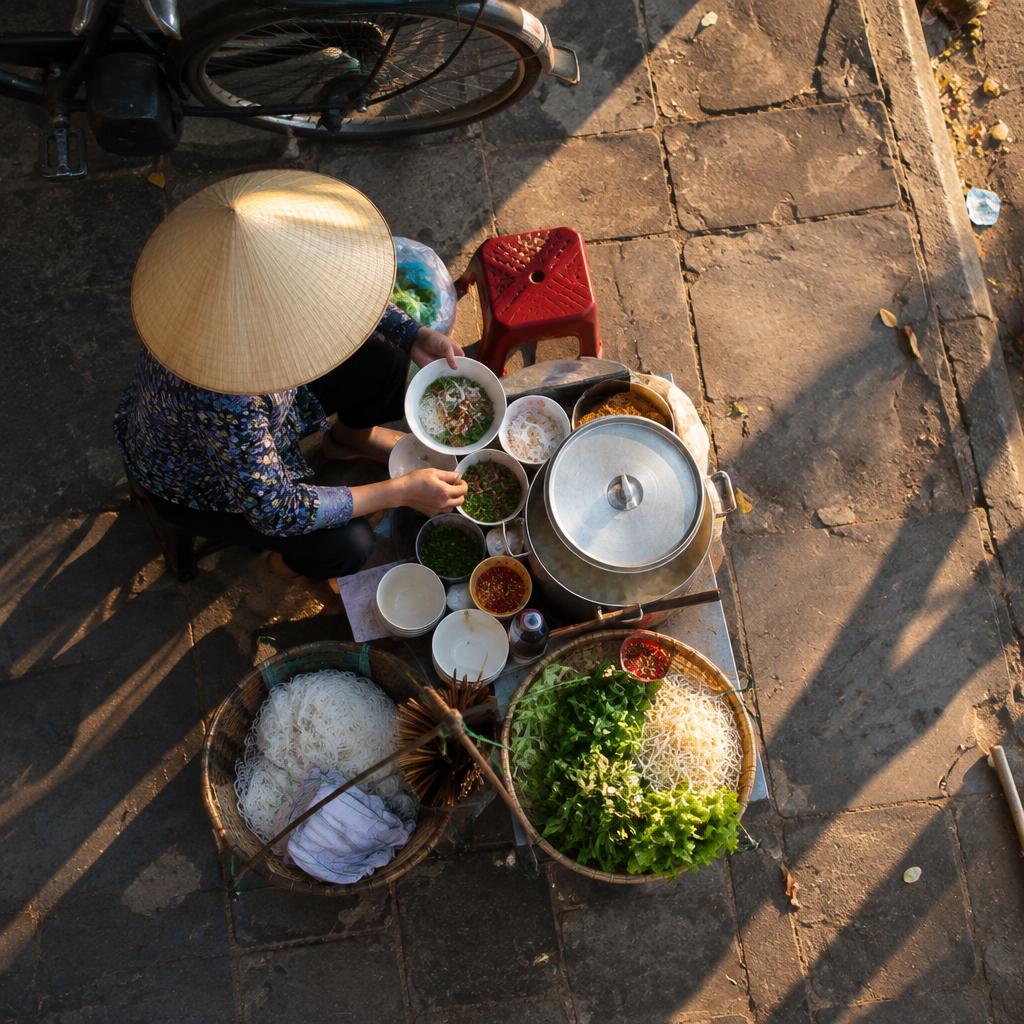 A bustling Vietnamese street food vendor preparing fresh spring rolls and other local delicacies, a common sight on a culinary tour.